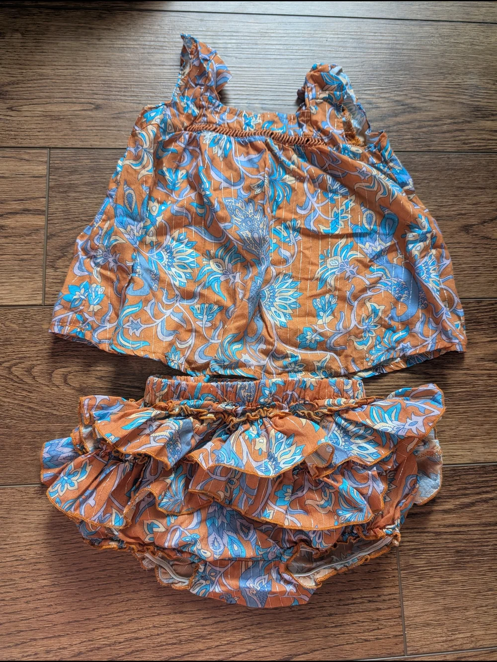 Arnhem Orange & Blue Floral‎ Ruffle Two-Piece Set